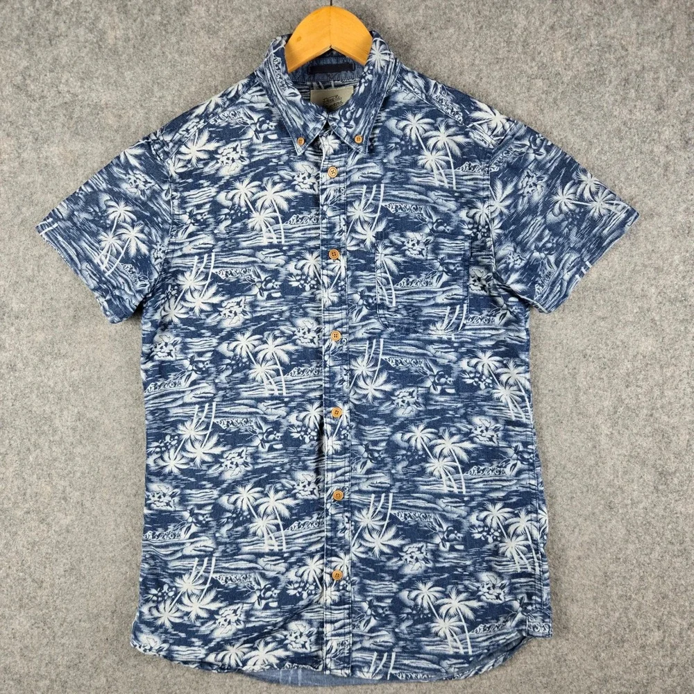 Deus Ex Machina Albie Hawaiian Shirt Mens Small Blue Palm Tropical Button Down